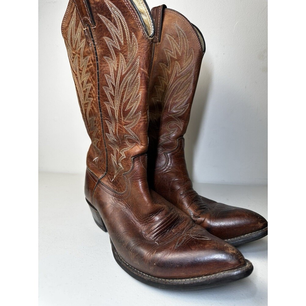 VTG Justin 2253 Bay Apache Brown Leather Cowboy Boots Men's Size 8.5 D